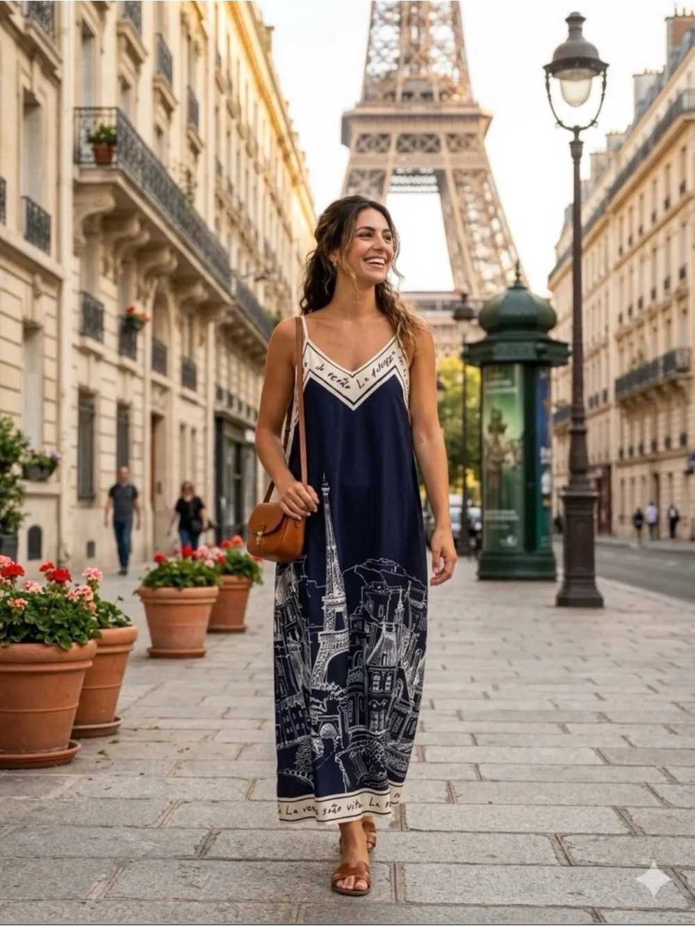 Paris Print Slip-On Maxi Dress